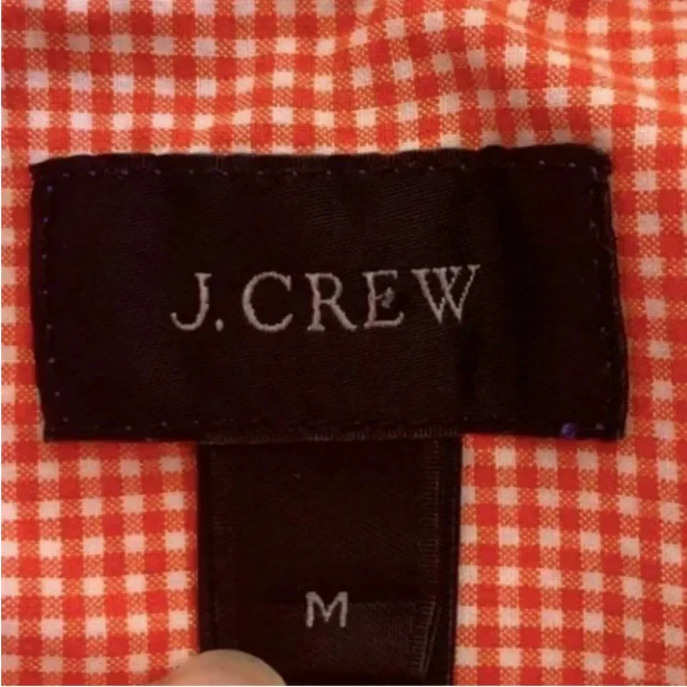 J. Crew Gingham Orange and White Button Down Long Sleeve Shirt Size Medium